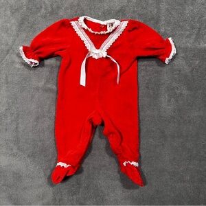 Vintage Carter’s Red Long Sleeve Footie - Lace Detail size 0-3mo *see size info